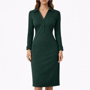 United Colors of Benetton Dark Green Long Sleeve Shirt Dress
